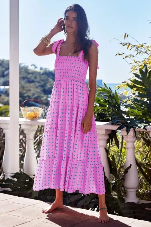 Fuchsiafarbenes Midikleid mit Druck