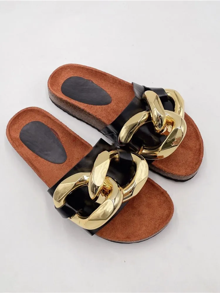 Gold Chain Flat Heel Slipper