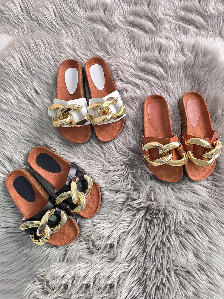 Gold Chain Flat Heel Slipper