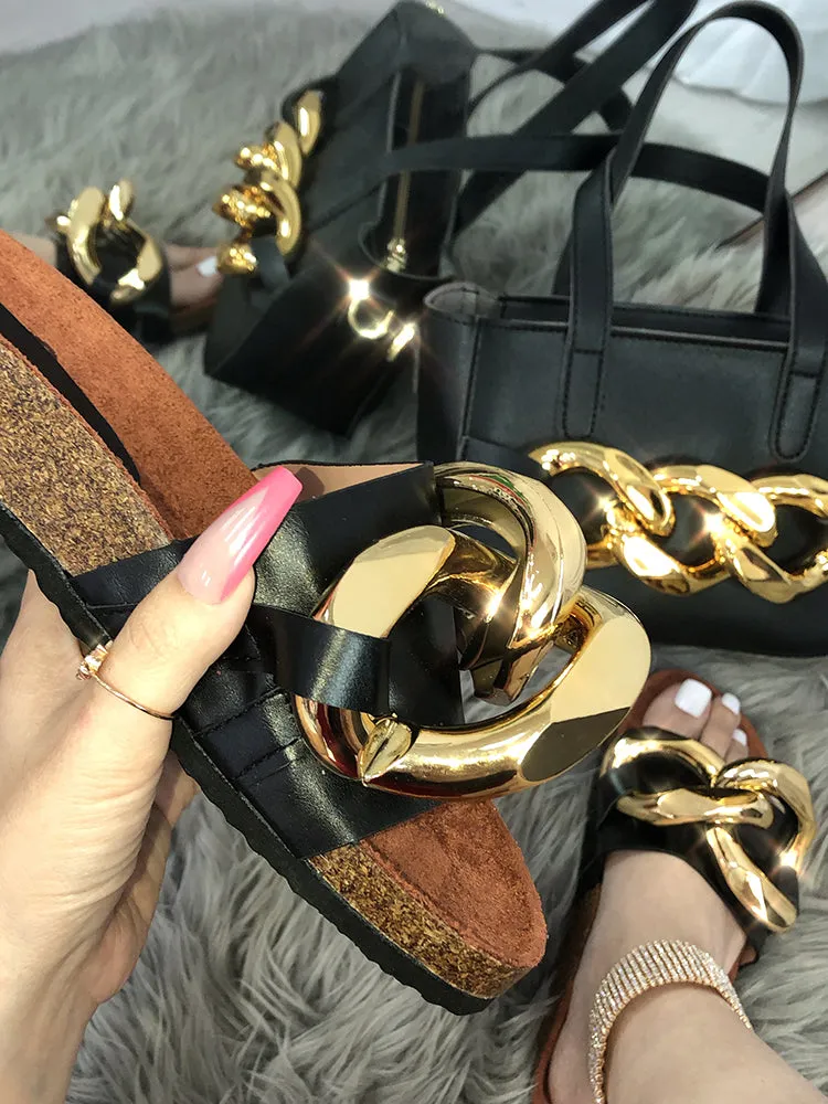 Gold Chain Flat Heel Slipper