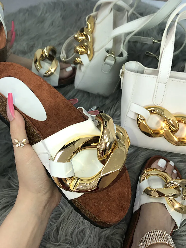 Gold Chain Flat Heel Slipper