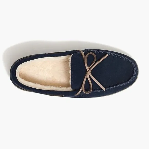 J Crew Men's Navy Suede Sherpa‎ Slippers