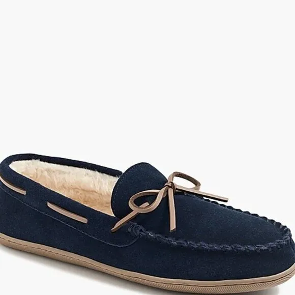 J Crew Men's Navy Suede Sherpa‎ Slippers