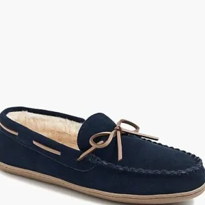 J Crew Men's Navy Suede Sherpa‎ Slippers
