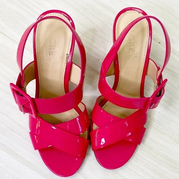 J.Crew Made in Italy Bright pink patent heeled sandals size 5