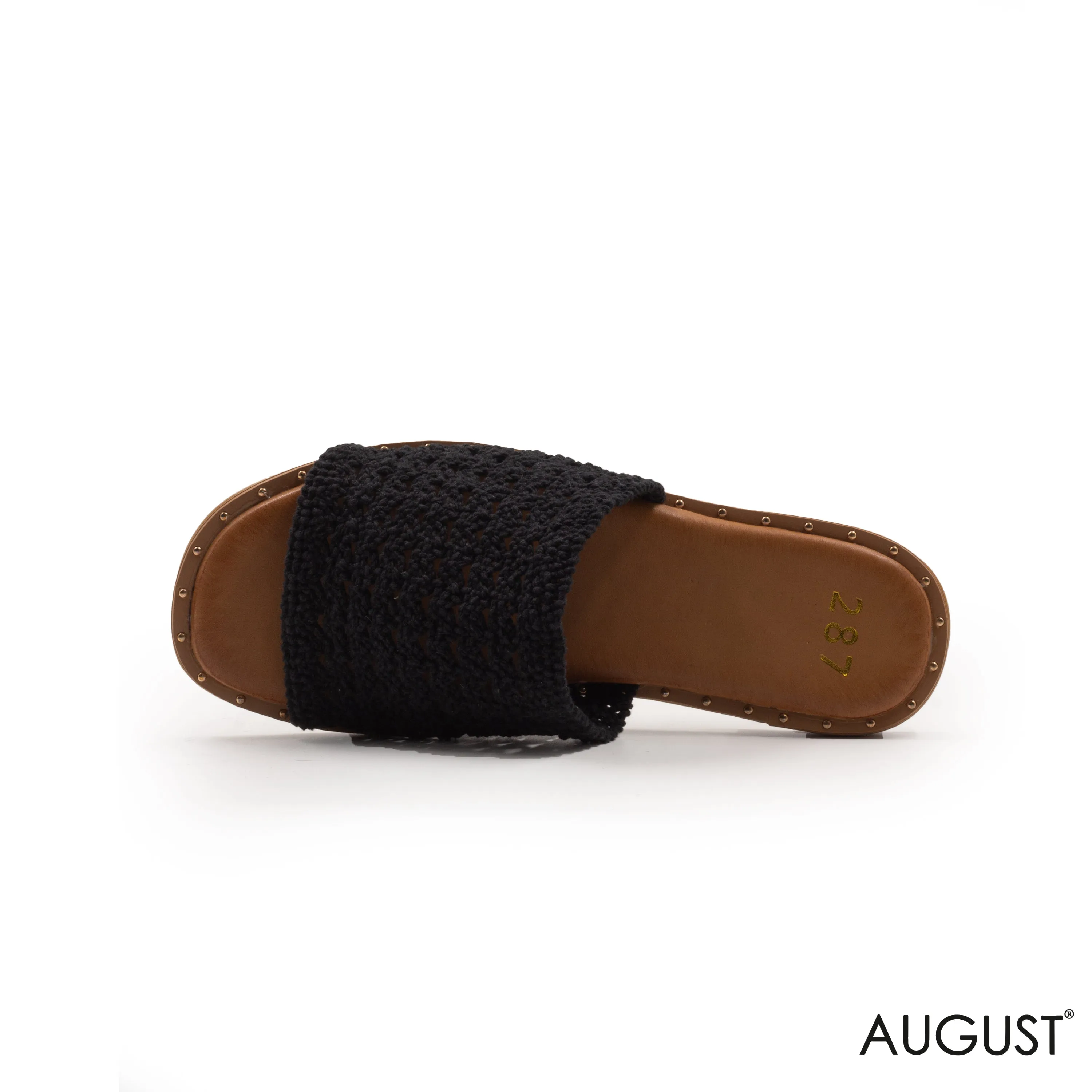 KNIT TEXTILE SLIPPER ,FLAT LEATHER SOLE