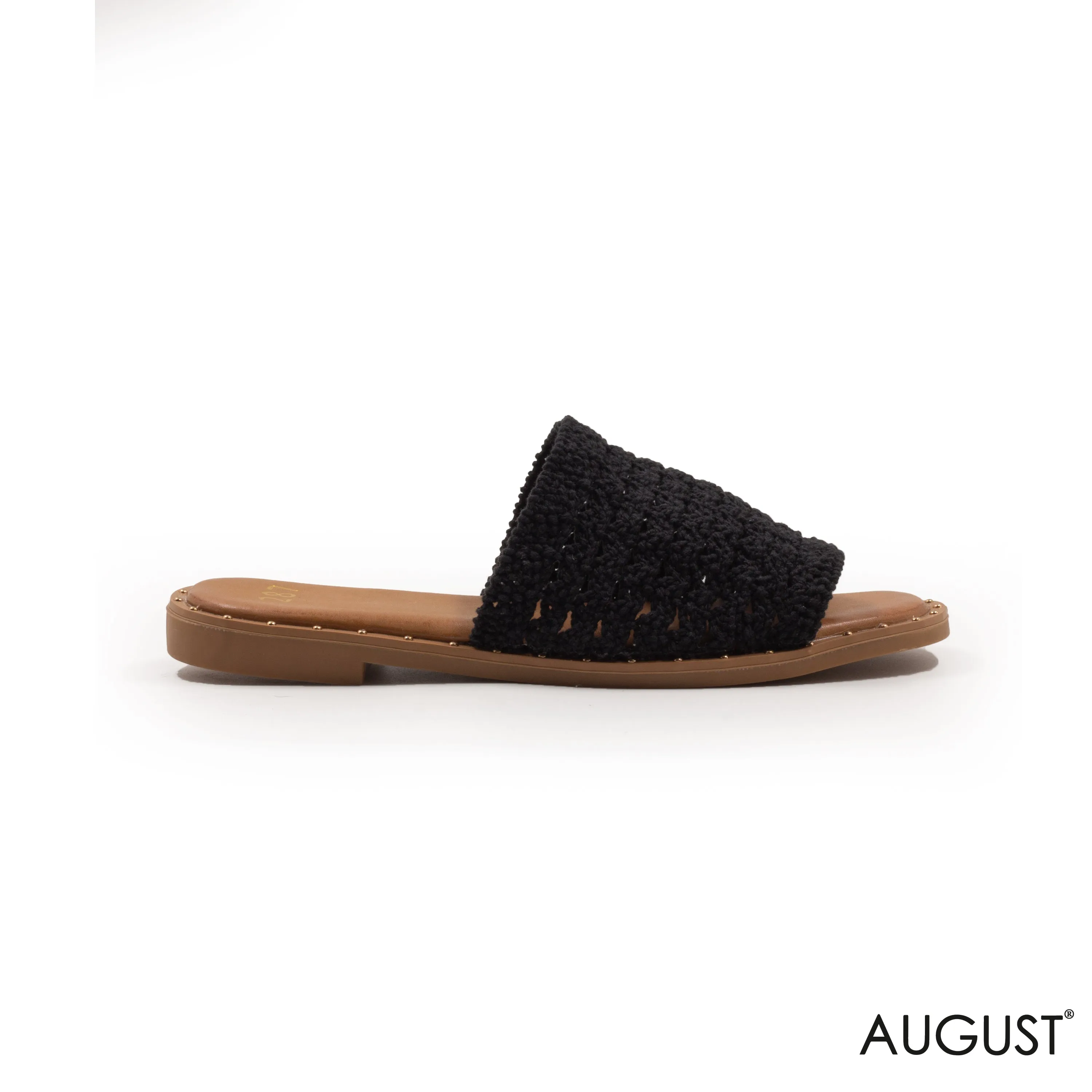 KNIT TEXTILE SLIPPER ,FLAT LEATHER SOLE