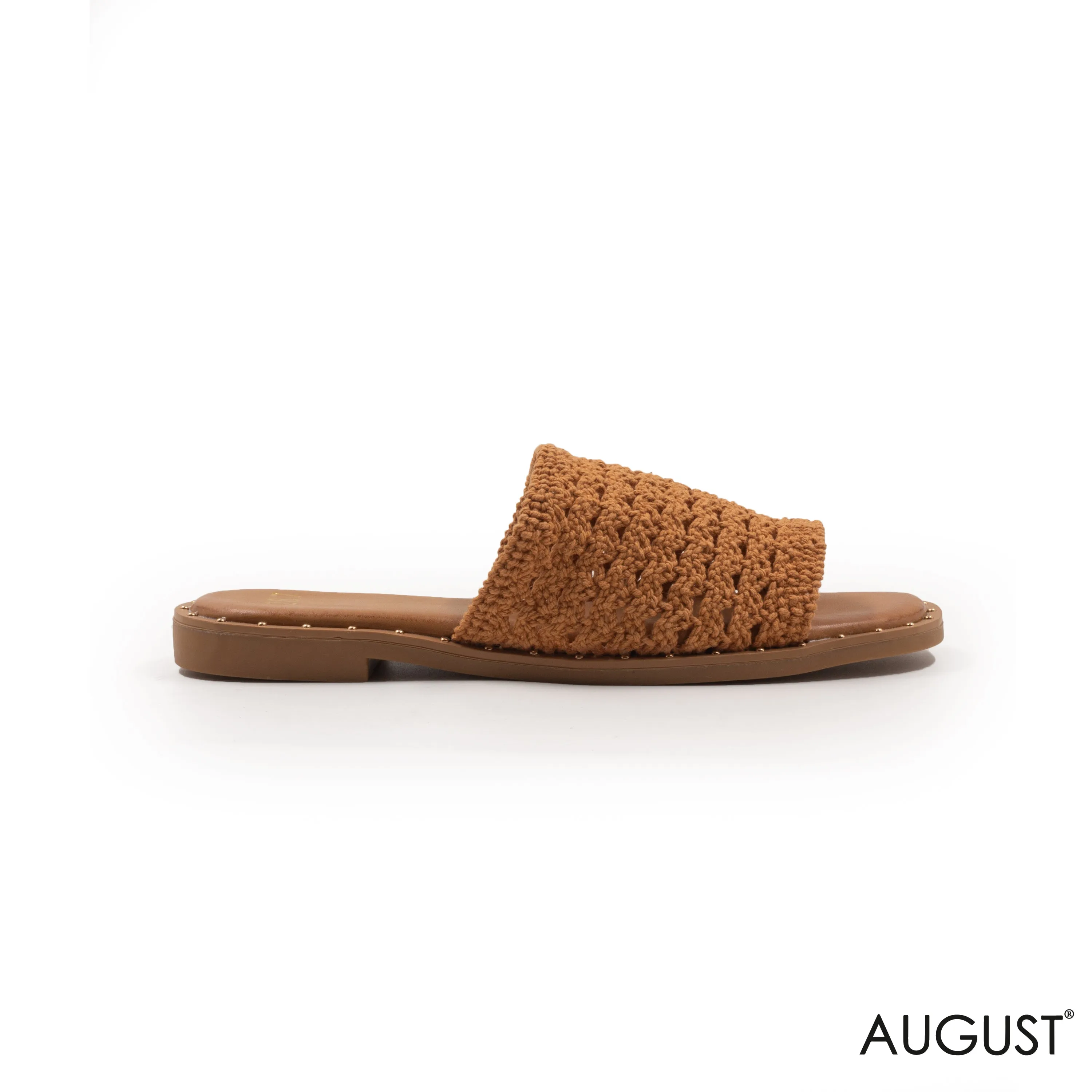 KNIT TEXTILE SLIPPER ,FLAT LEATHER SOLE
