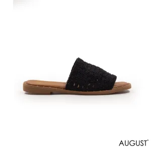 KNIT TEXTILE SLIPPER ,FLAT LEATHER SOLE