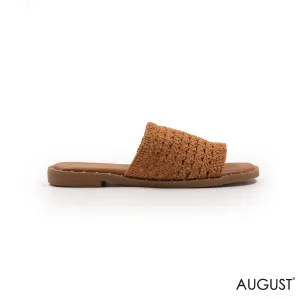 KNIT TEXTILE SLIPPER ,FLAT LEATHER SOLE