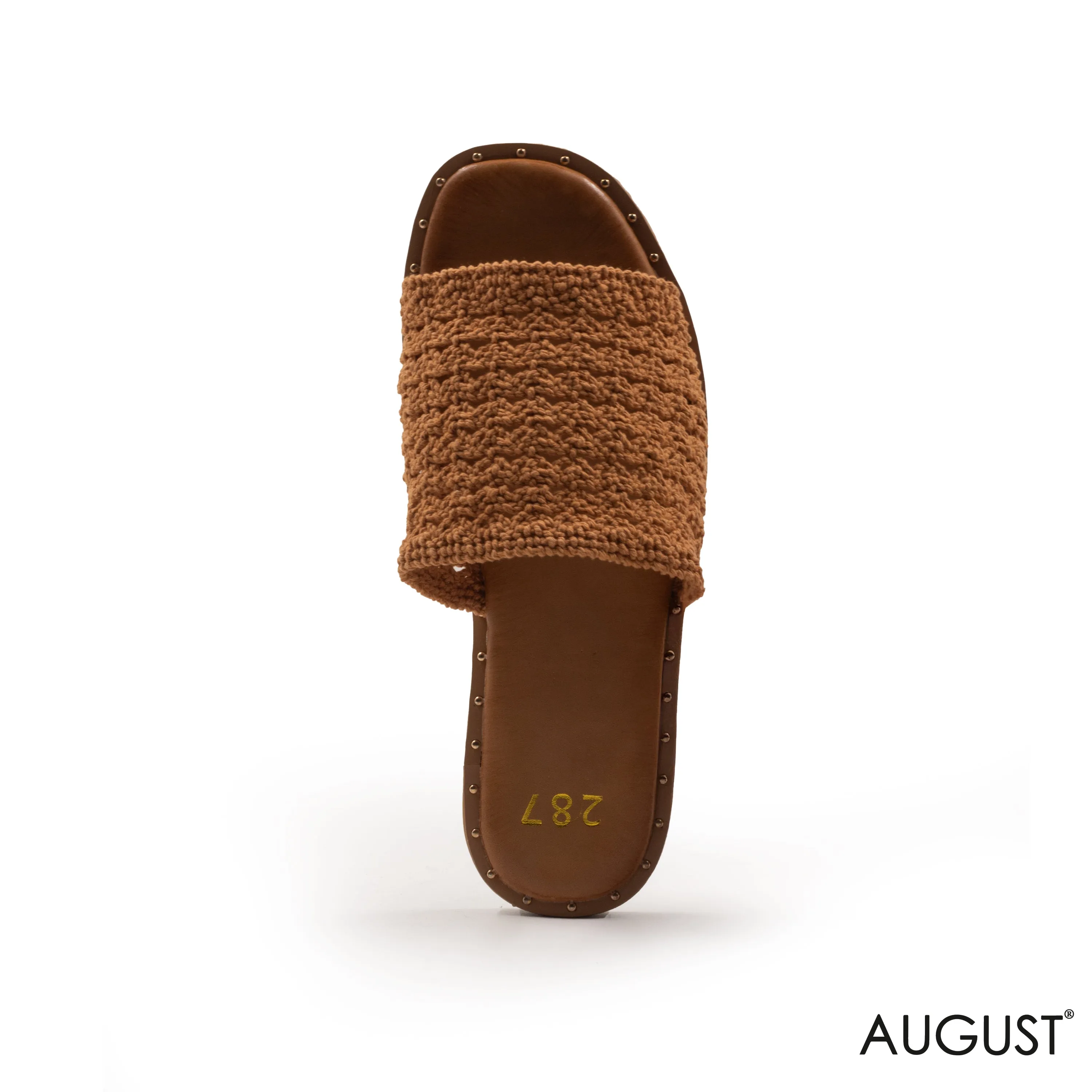 KNIT TEXTILE SLIPPER ,FLAT LEATHER SOLE
