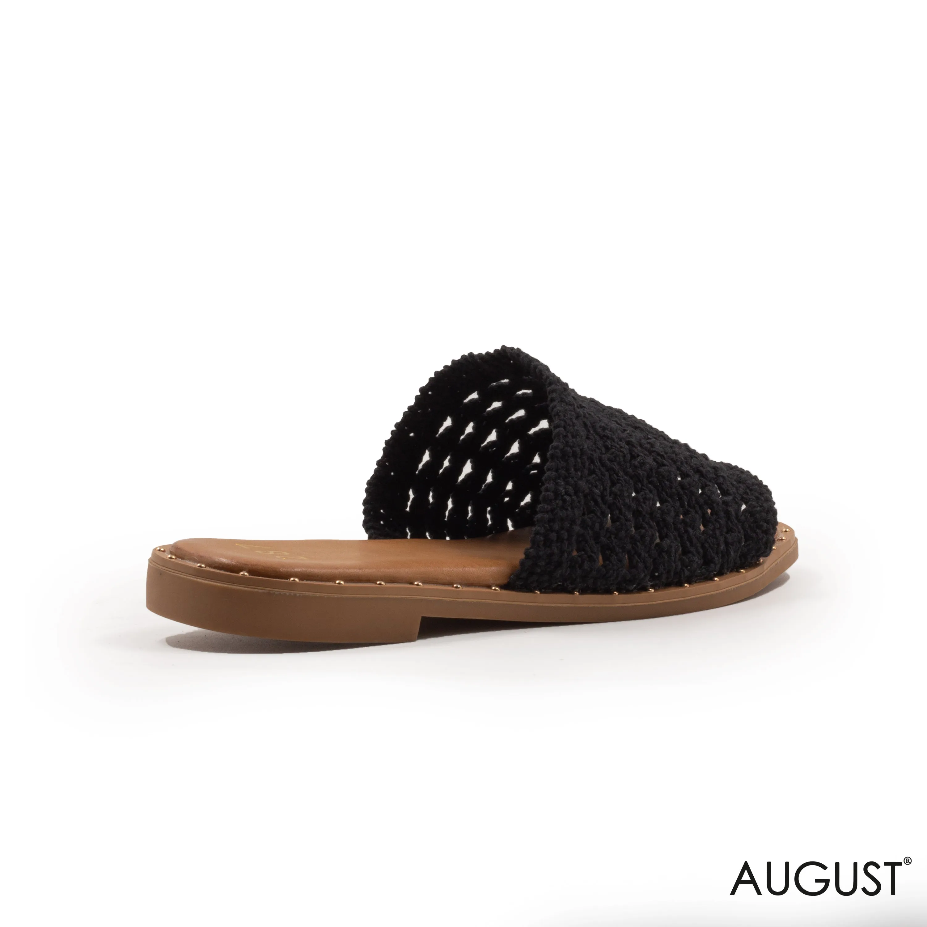 KNIT TEXTILE SLIPPER ,FLAT LEATHER SOLE