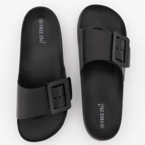 Ladies Moulded Slip On Mule With Buckle - Black