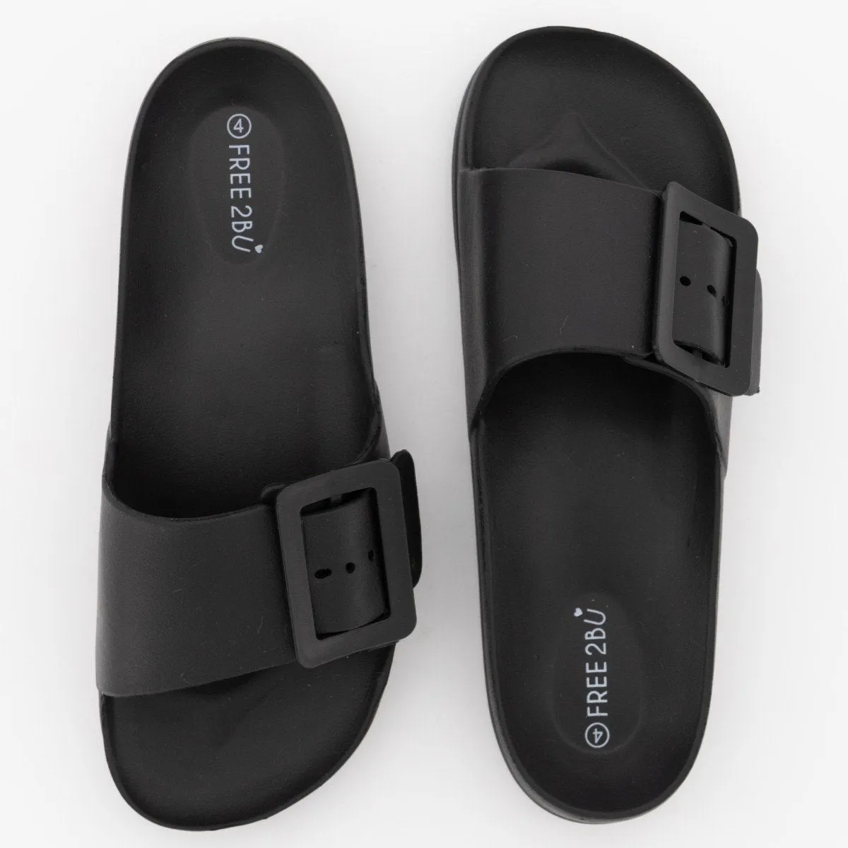 Ladies Moulded Slip On Mule With Buckle - Black