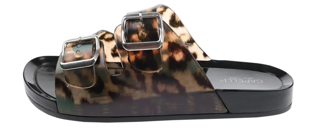 Ladies Transparent Leopard Print Double Strap Injected PVC Slide