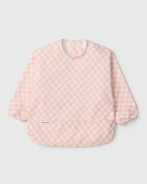Long Sleeve Bib - Pink Checkerboard