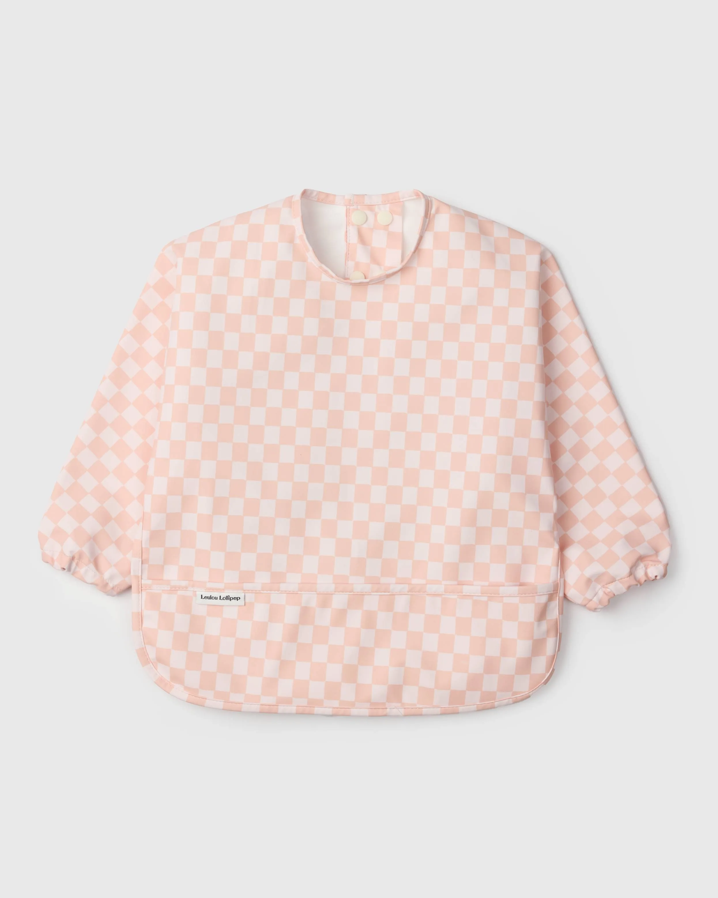 Long Sleeve Bib - Pink Checkerboard