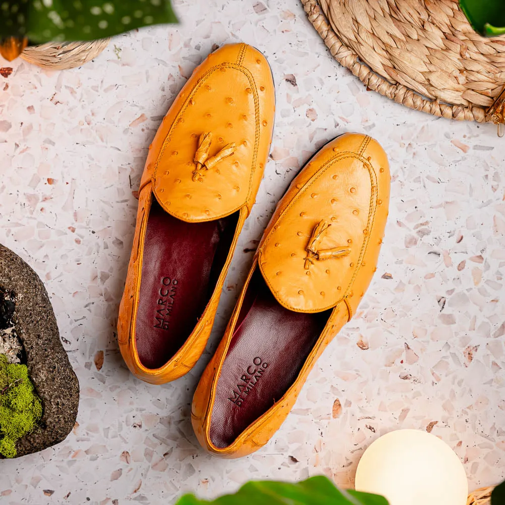 Marco Di Milano Aubiere in Buttercup Ostrich Tassel Loafers