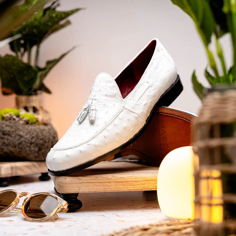Marco Di Milano Aubiere White Ostrich Quill Tassel Loafers