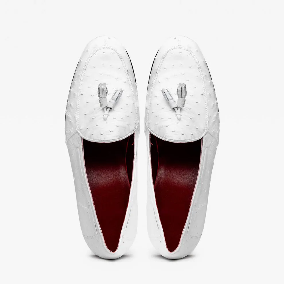 Marco Di Milano Aubiere White Ostrich Quill Tassel Loafers