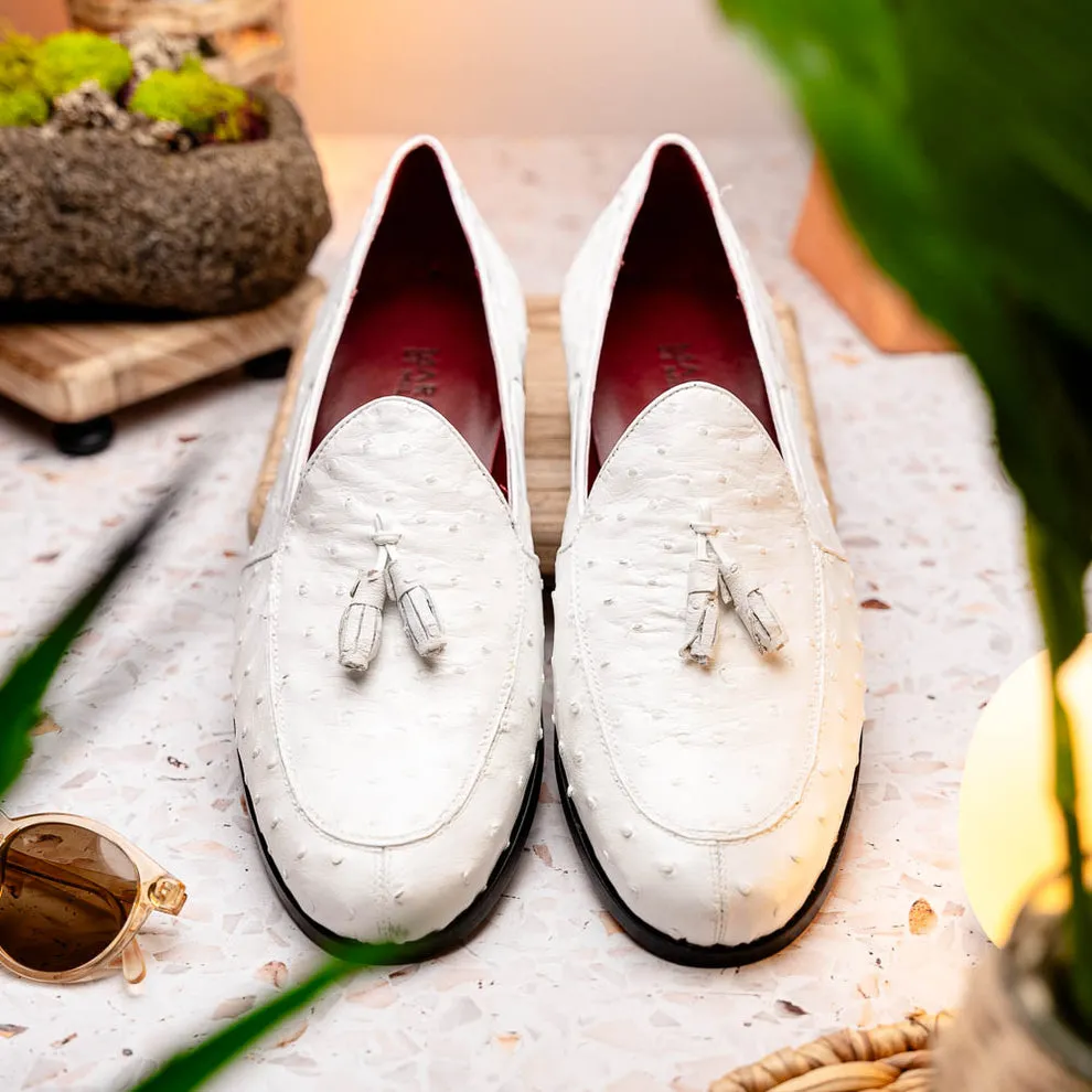 Marco Di Milano Aubiere White Ostrich Quill Tassel Loafers