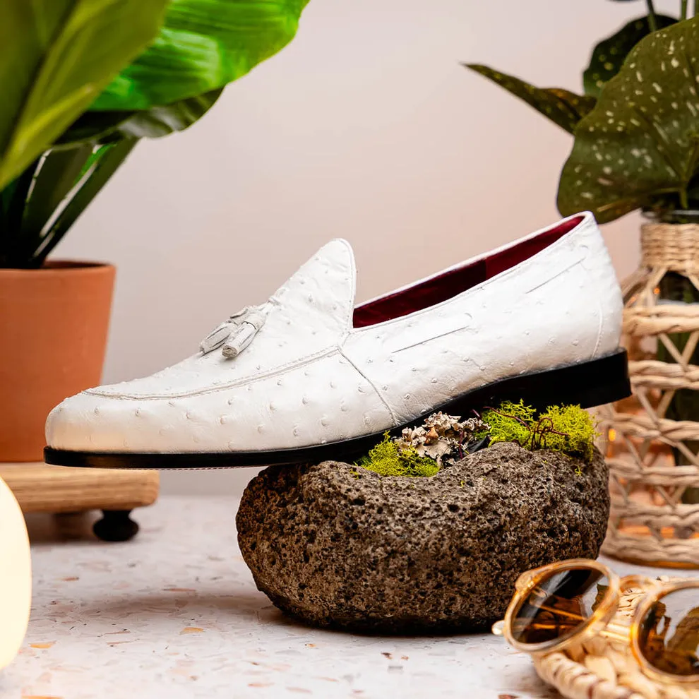Marco Di Milano Aubiere White Ostrich Quill Tassel Loafers