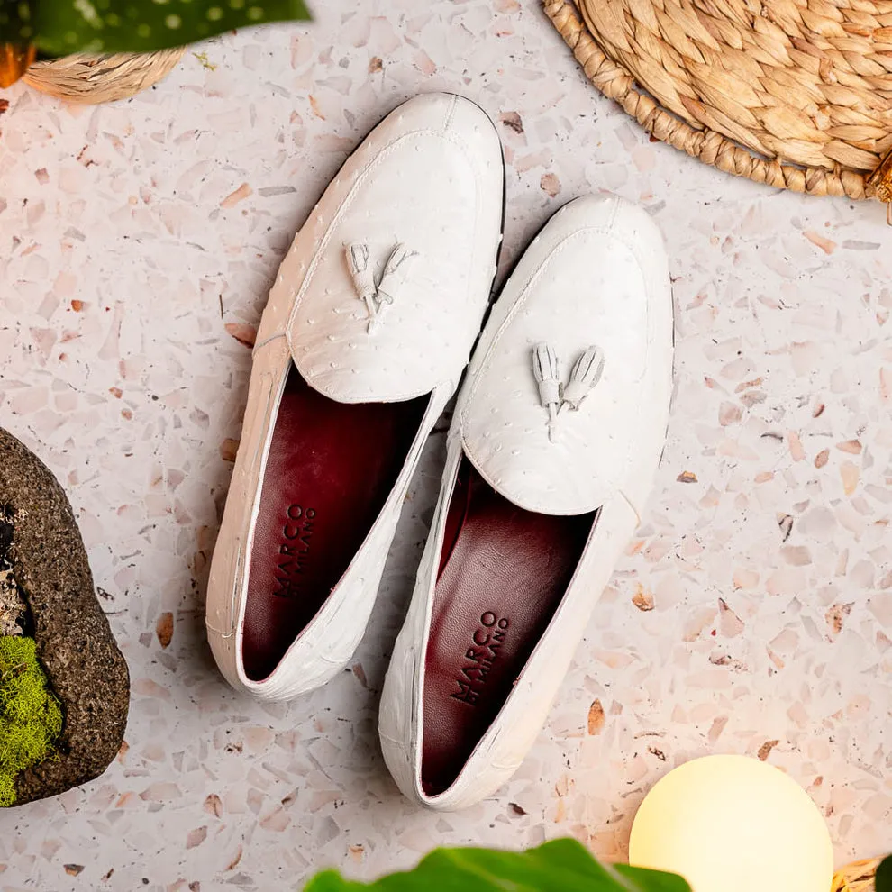 Marco Di Milano Aubiere White Ostrich Quill Tassel Loafers