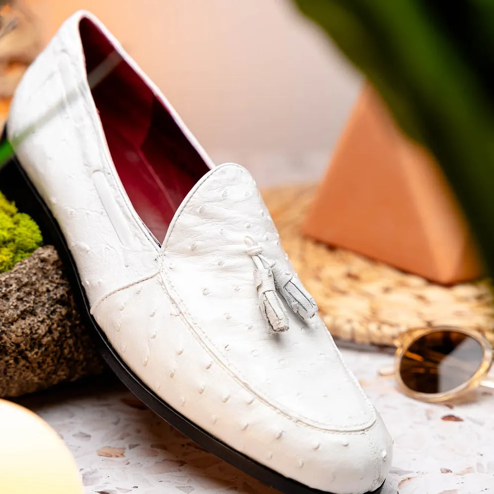 Marco Di Milano Aubiere White Ostrich Quill Tassel Loafers