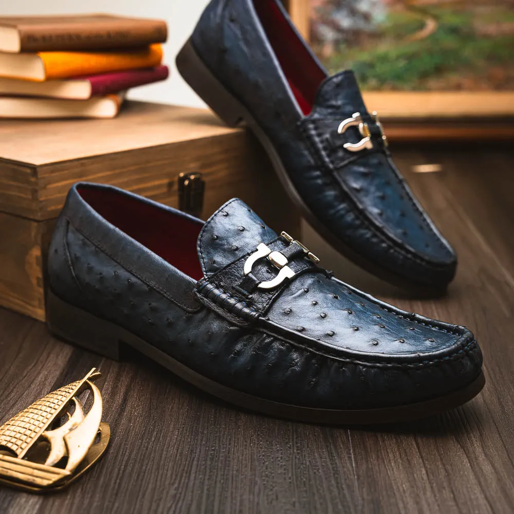 Marco Di Milano Ferrioni Navy Ostrich Bit Loafers