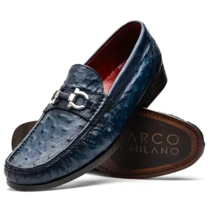 Marco Di Milano Ferrioni Navy Ostrich Bit Loafers