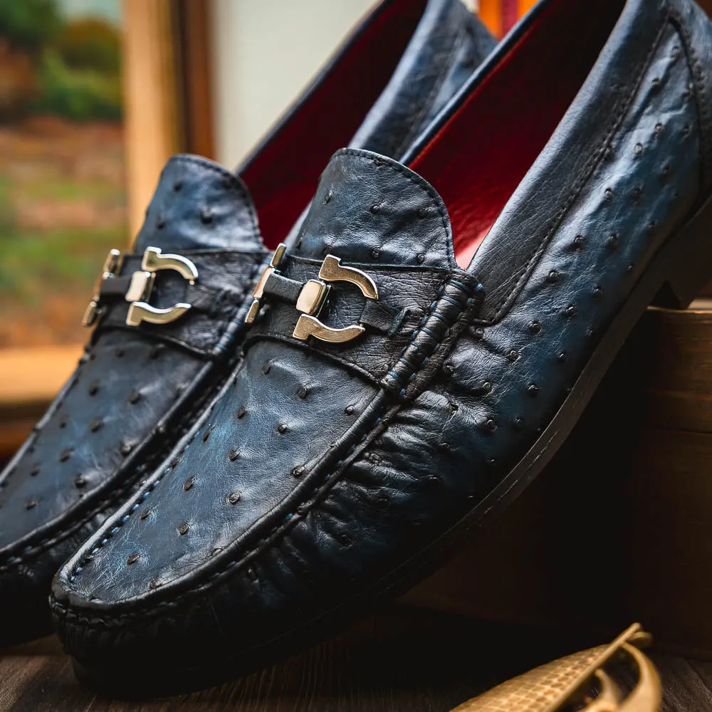 Marco Di Milano Ferrioni Navy Ostrich Bit Loafers