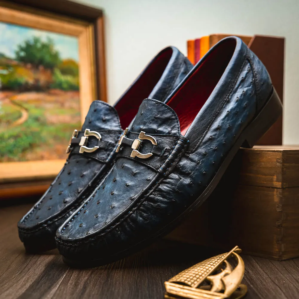 Marco Di Milano Ferrioni Navy Ostrich Bit Loafers