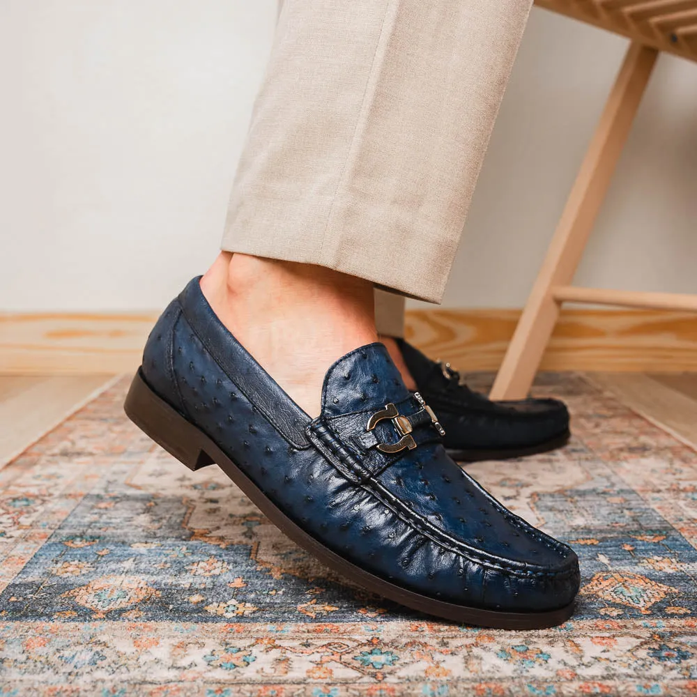 Marco Di Milano Ferrioni Navy Ostrich Bit Loafers