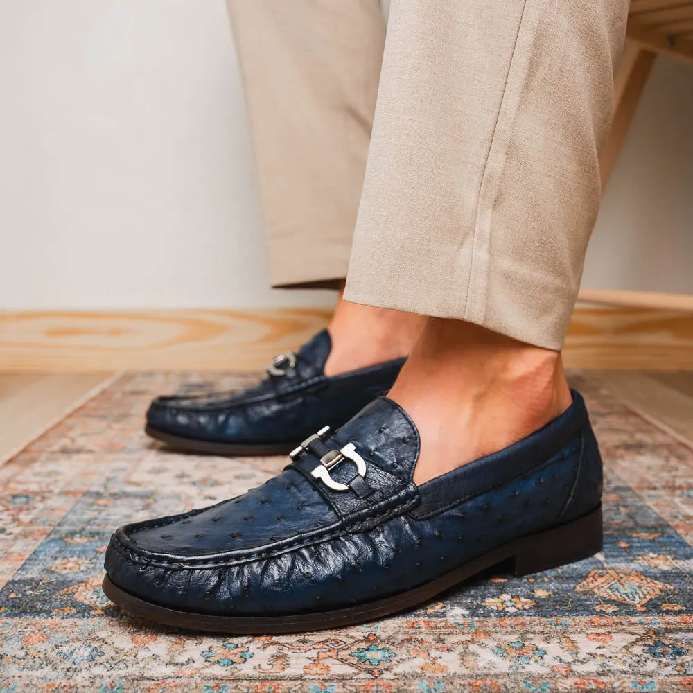 Marco Di Milano Ferrioni Navy Ostrich Bit Loafers