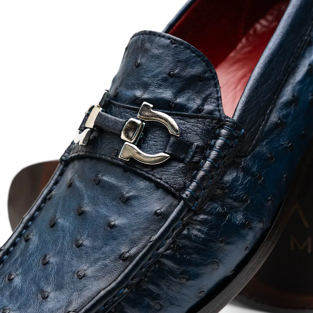 Marco Di Milano Ferrioni Navy Ostrich Bit Loafers