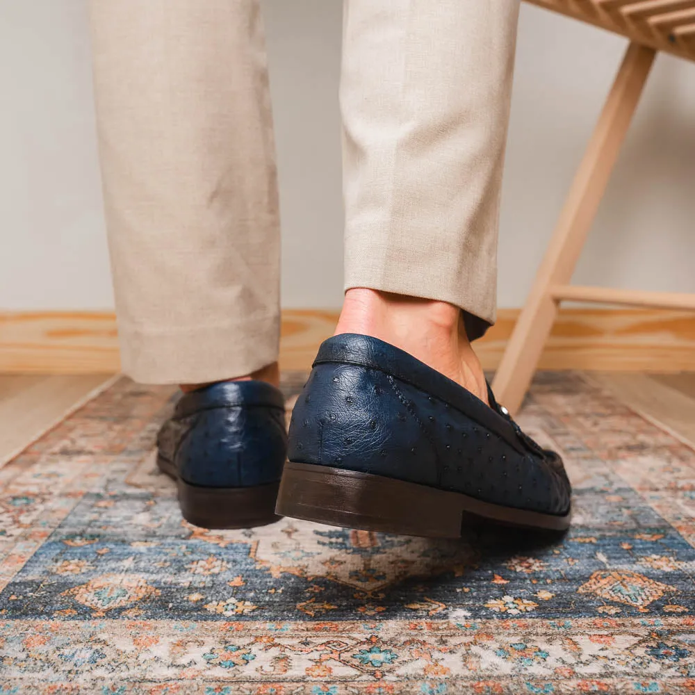 Marco Di Milano Ferrioni Navy Ostrich Bit Loafers