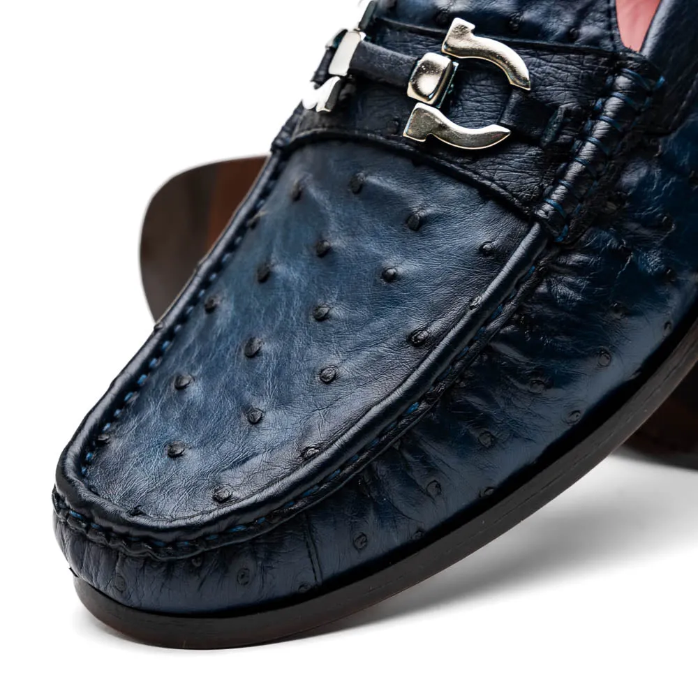 Marco Di Milano Ferrioni Navy Ostrich Bit Loafers