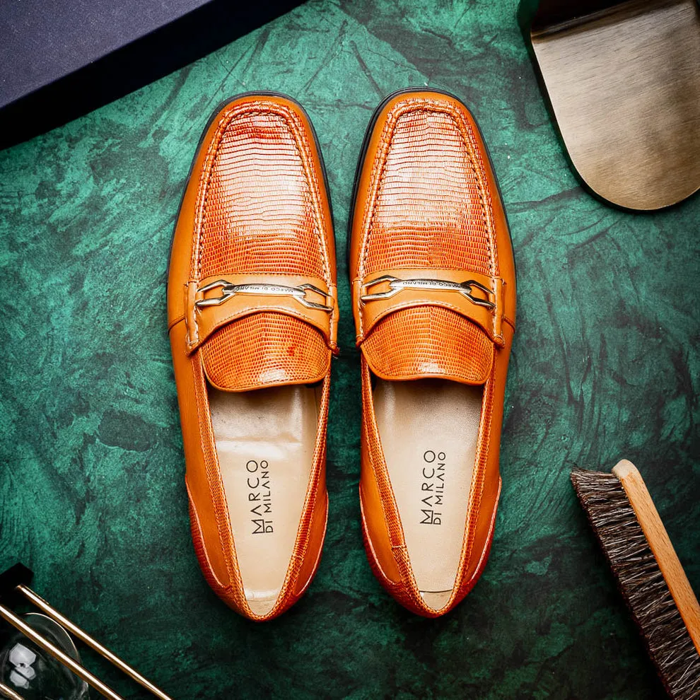 Marco Di Milano Hugo Honey Lizard & Calfskin Bit Loafers