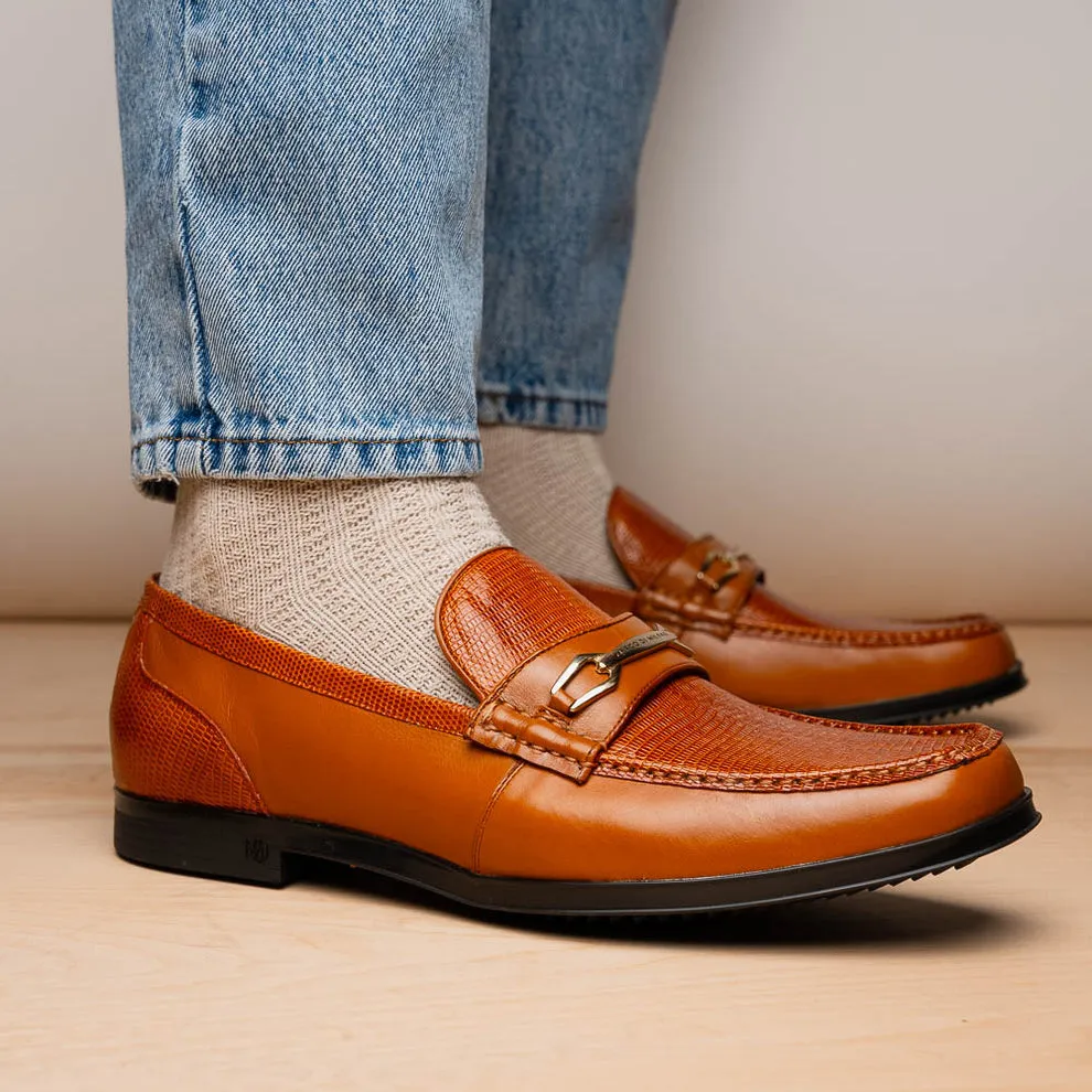 Marco Di Milano Hugo Honey Lizard & Calfskin Bit Loafers