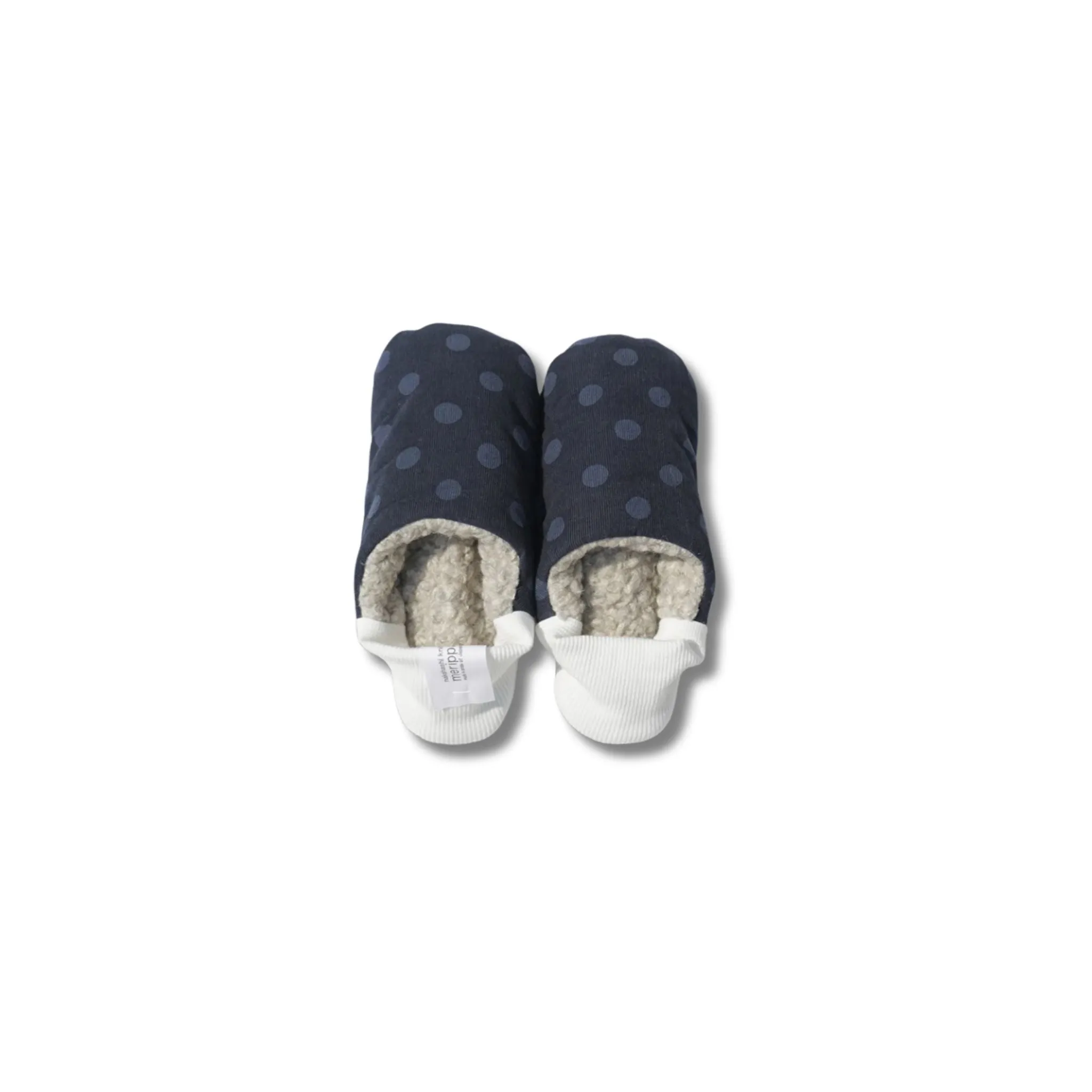 Merippa Slippers FW | Navy & White Corduroy Polka Dots × Woolly Boa