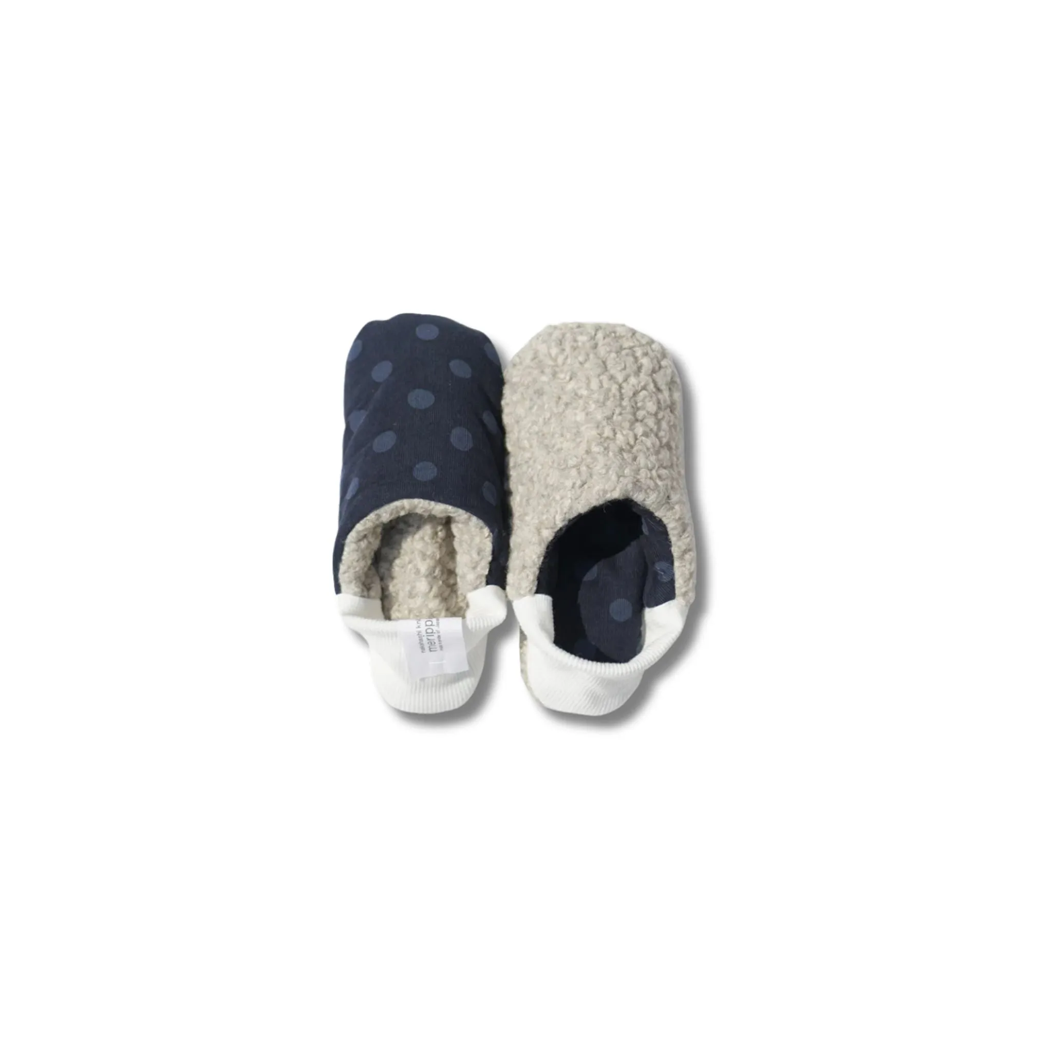 Merippa Slippers FW | Navy & White Corduroy Polka Dots × Woolly Boa