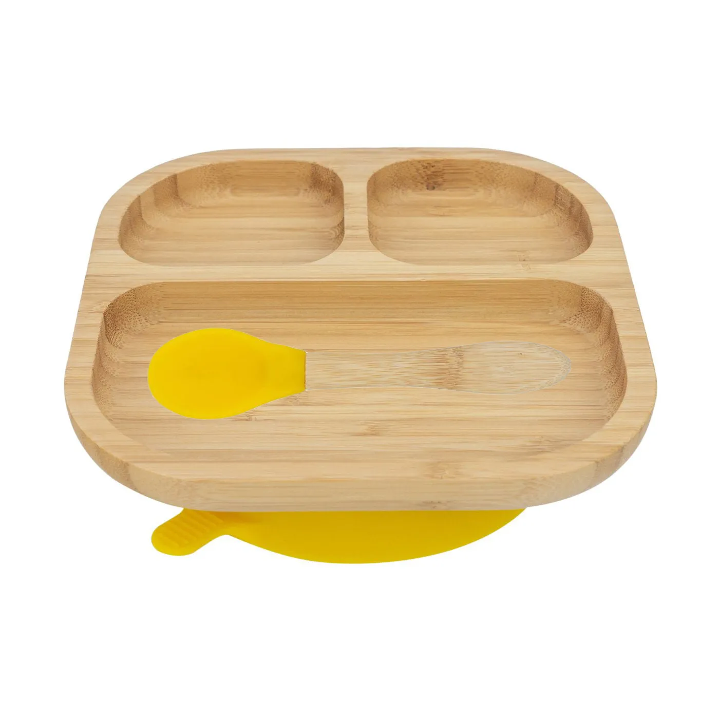 Personalised Wooden Tiny Dining Bamboo Plate with suction cup and Spoon - Yellow - By Babba Box
