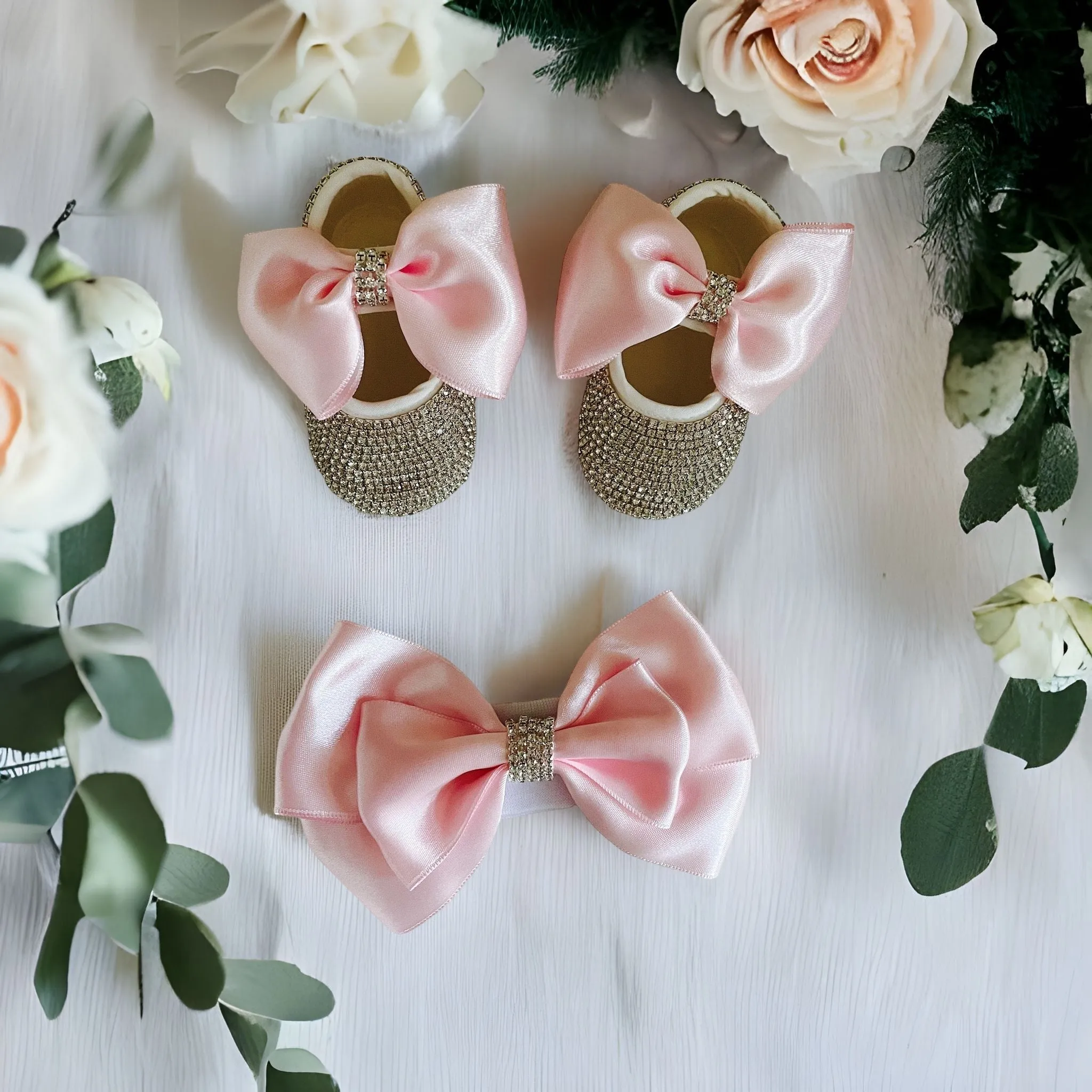 Pink Bling Baby Shoes and Headband