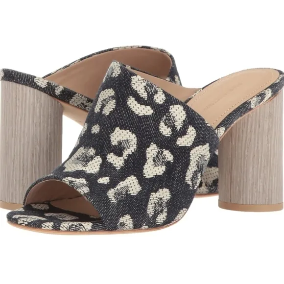 Pour La Victoire Women's Helena Mule Leopard Denim Sz 7.5 US