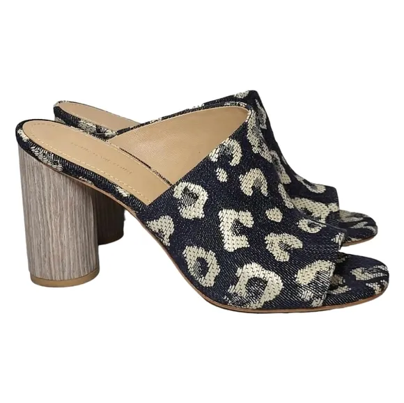 Pour La Victoire Women's Helena Mule Leopard Denim Sz 7.5 US