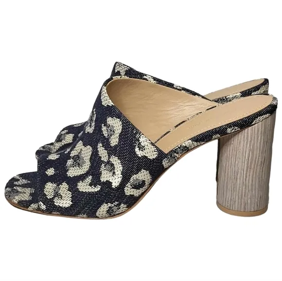 Pour La Victoire Women's Helena Mule Leopard Denim Sz 7.5 US