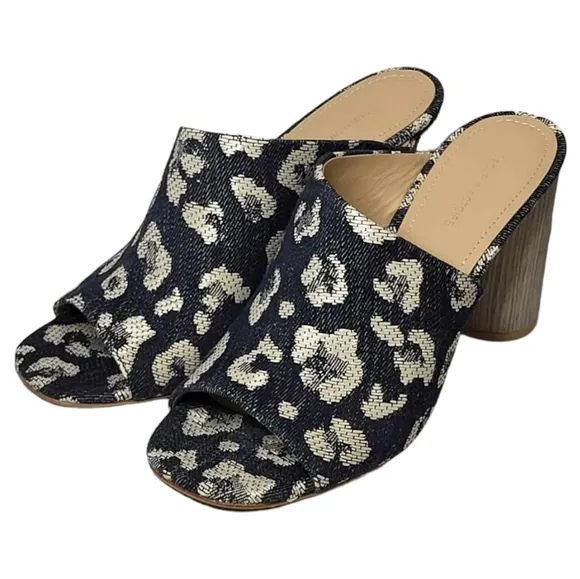 Pour La Victoire Women's Helena Mule Leopard Denim Sz 7.5 US