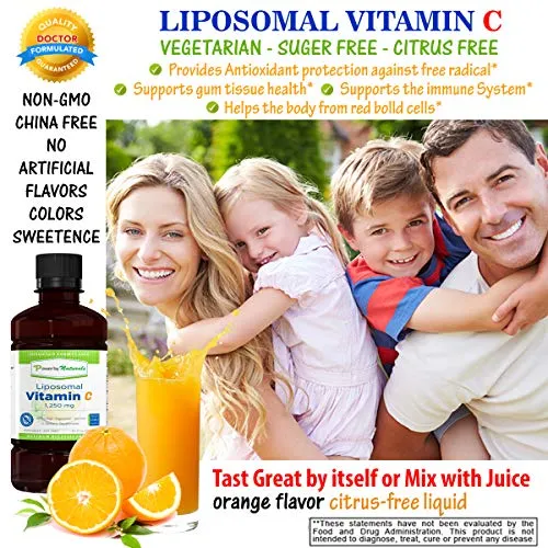powerbynaturals – optimizado Liposomal Vitamin C de 1250 mg Líquido (10.15 oz) | Máxima absorción ~ sistema inmunológico apoyo y antioxidant| última intervensión de China | No OGM |60 porciones al 100% con tela de algodón de pato de Ascorbato de Sodio