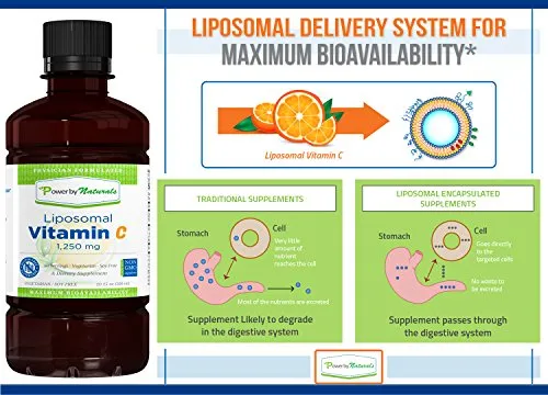 powerbynaturals – optimizado Liposomal Vitamin C de 1250 mg Líquido (10.15 oz) | Máxima absorción ~ sistema inmunológico apoyo y antioxidant| última intervensión de China | No OGM |60 porciones al 100% con tela de algodón de pato de Ascorbato de Sodio
