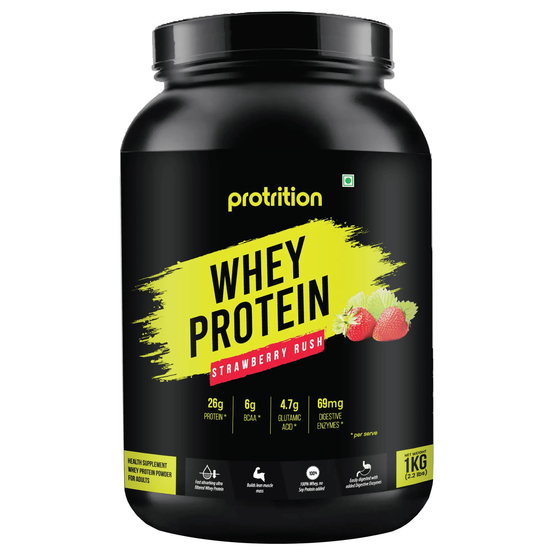 Protrition Whey Protein, 1Kg, Strawberry Rush